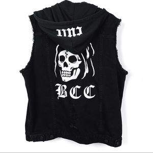 Blackcraft Cult BCC Grim Reaper Distressed Hooded Denim Vest